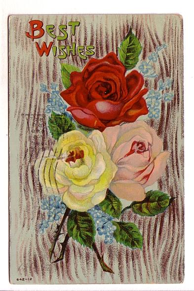 Three Coloured Roses, Best Wishes, AA, Flag Cancel, Amesbury