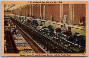 Vtg Salt Lake City UT FW Woolworth Store Lunch Counter Interior 1940s Postcard