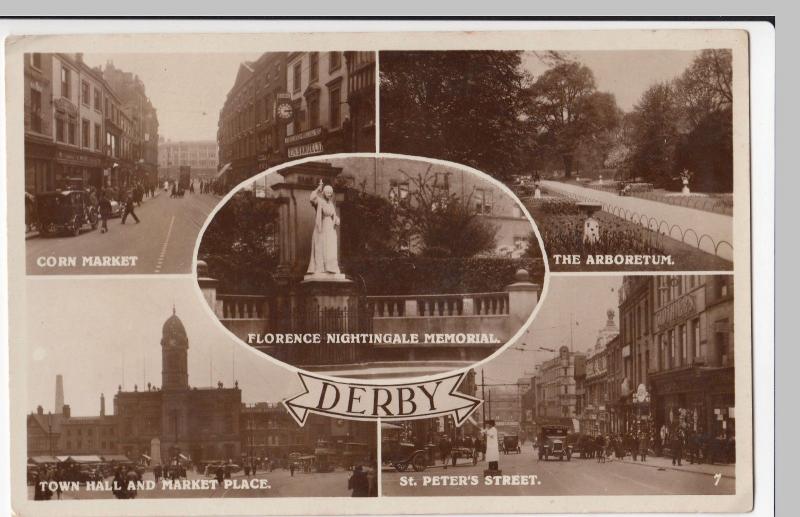 Derby; Multiview RP PPC, Unposted, c 1920's, Shows St Peter's St W/ Traffic Cop