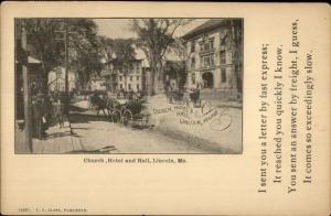Lincoln ME Church Hotel & Hall c1905 Postcard