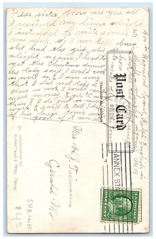 1911 Almas Temple Patrol Shriner Washington DC St. Louis Missouri MO Postcard