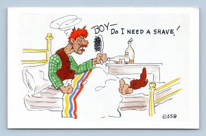 Drunk Man Needs Shave Signed Comic UNP Kromecolor Chrome Postcard K13