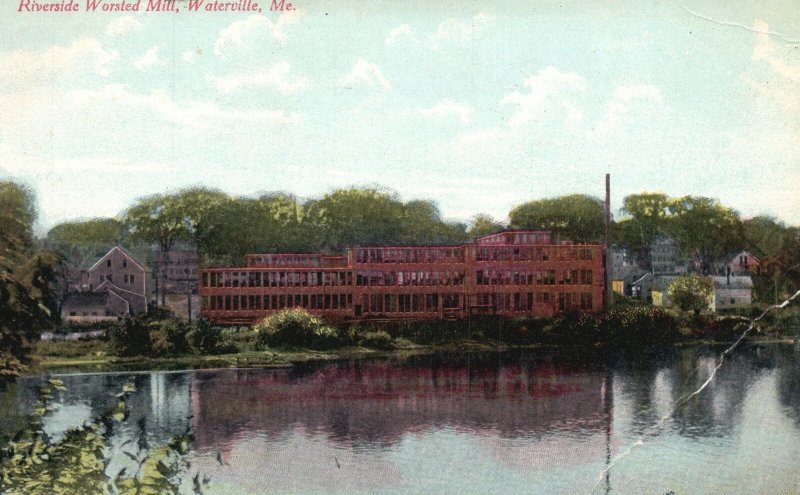 Vintage Postcard 1910's Riverside Worsted Mill Waterville Maine Mason Bros & Co.