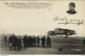 PC AVIATION, LÉON DELAGRANGE Á BORD DE SON AÉROPLANE, Vintage Postcard (b38190)
