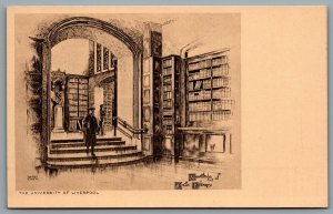 Postcard UK c1920s University of Liverpool Vestibule of Tafe Library A/S