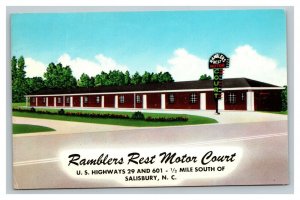 Vintage 1968 Advertising Postcard Ramblers Rest Motor Court Hwy 29 Salisbury NC
