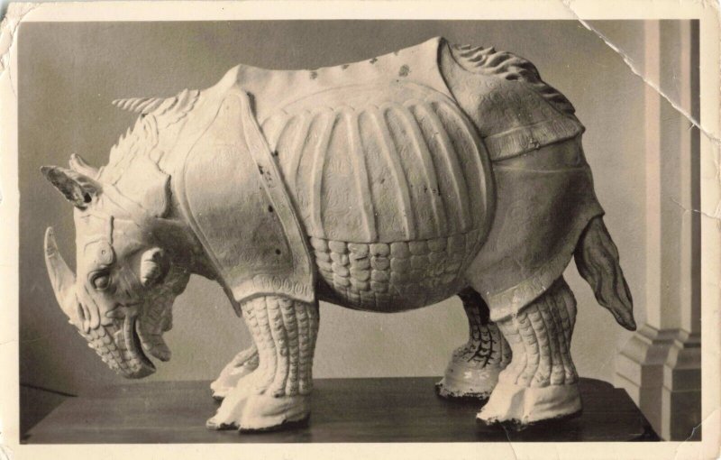 State Art Collections Kennel Porcelain Rhinoceros Old Real Photo Postcard c1960 