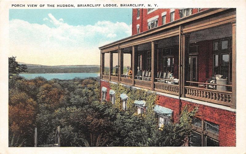 Briarcliff New York~Porch View of Hudson~People on Covered Porch~1920s Postcard