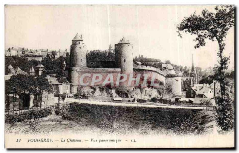 Old Postcard Fougeres Chateau Panoramic view