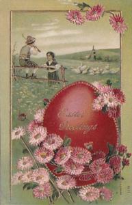 Easter Greetings Beautiful Embossed Easter Egg With Flowers