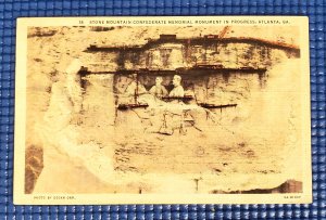 Vtg Stone Mountain Confederate Memorial Monument in Progress Atlanta GA Postcard