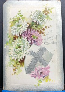 Easter Greeting Flower Cross Shield 1911 Antique Postcard