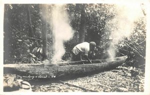 H72/ Canada RPPC Postcard c1920s Making A Canoe Dugout Indians 99