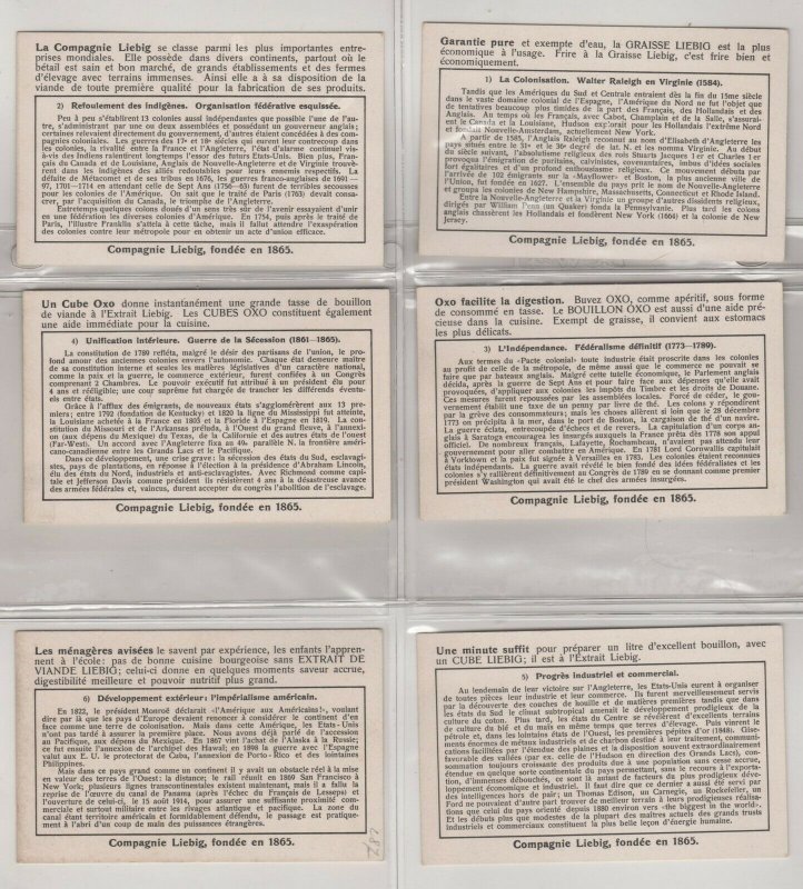 Complete Set of 6 History of the United States - Leibig Trading Cards -French