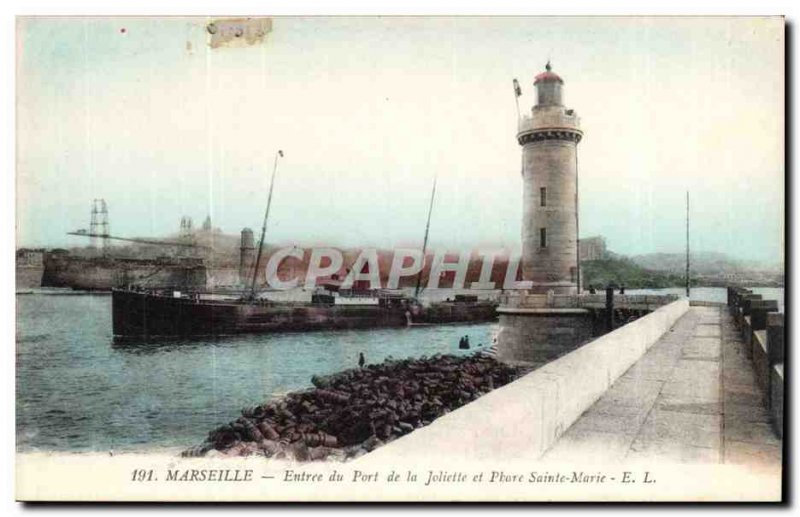 Marseille Old Postcard Entree harbor of Joliette and St. Mary Lighthouse (lig...