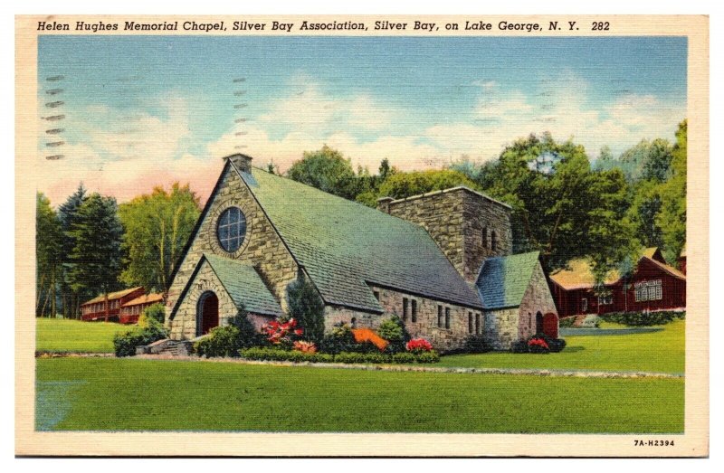 Vintage Helen Hughes Memorial Chapel, Silver Bay, Lake George, NY Postcard