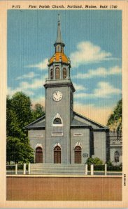 1940s First Parish Church Portland Maine Linen Postcard