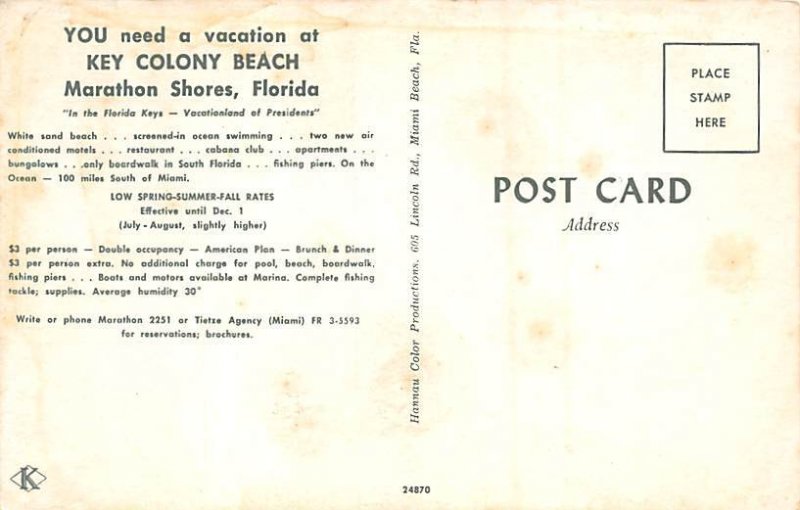 Marathon Shores Key Colony Beach FL Postcard
