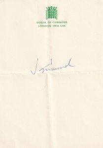 Jo Grimond Liberal Party Leader Hand Signed House Of Commons 1960s Autograph