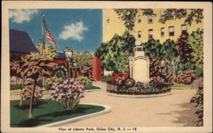 Union City NJ Liberty Park Colorful Linen Vintage Postcard