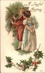 Christmas - Fancy Little Boy Romance Carve in Tree c1910 Postcard