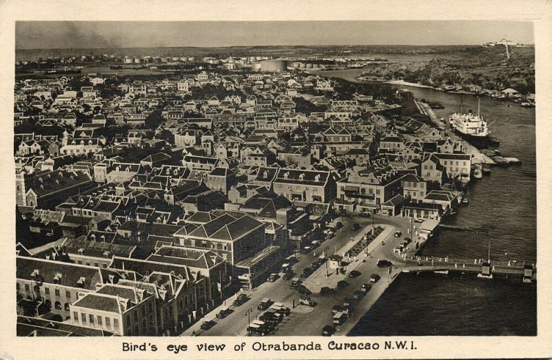 curacao, N.W.I., WILLEMSTAD, Otrabanda, Bird's Eye View (1937) RPPC Stamp