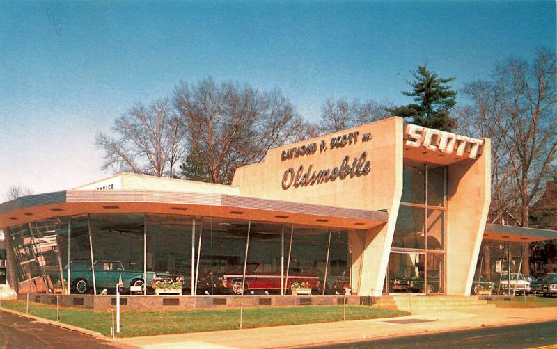 Wynnewood PA Raymond P. Scott Oldsmobile-Rambler Dealership Postcard