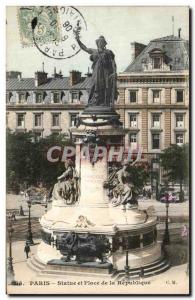 Paris Old Postcard Statue and Place de la Republique