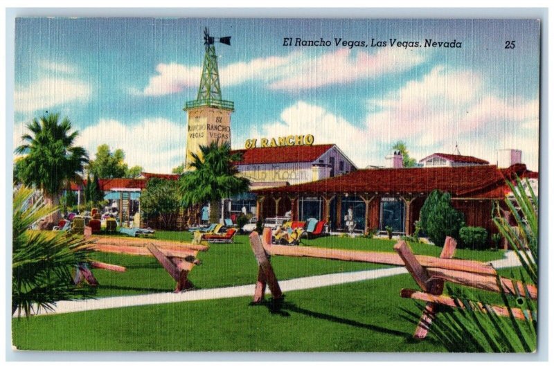 Las Vegas Nevada NV Postcard El Rancho Vegas Hotel c1950's Unposted Vintage