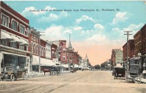 c1910 Postcard; Genesee & Washington Streets Waukegan IL Lake County unposted