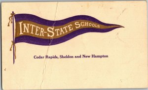 Pennant Inter-State Schools Cedar Rapids Sheldon New Hampton IA Vtg Postcard B34