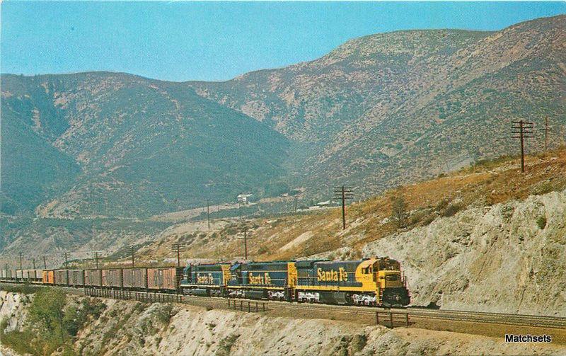 1960's CAJON PASS CALIFORNIA Santa Fe Railway Train Audio Visual Postcard 7431