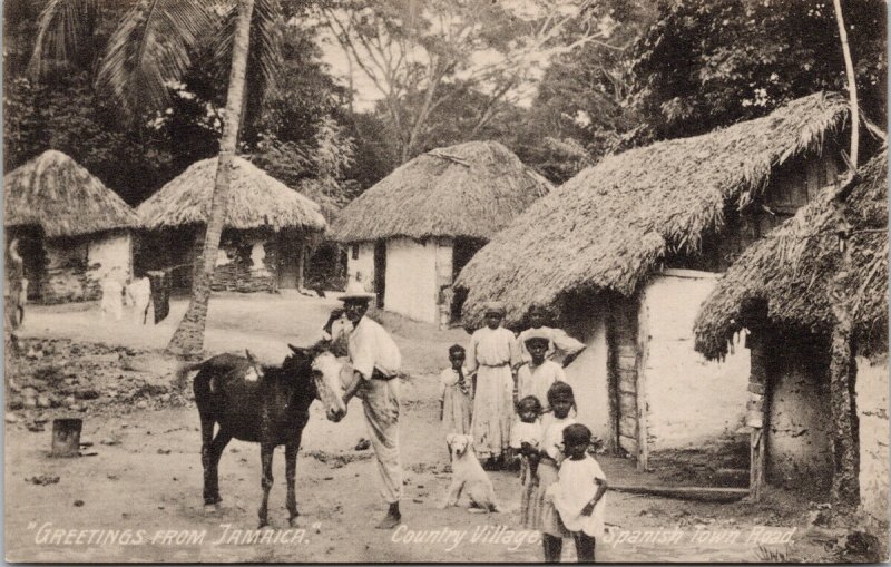 Greetings from Jamaica Country Village Children Dog Mule Unused Postcard F52