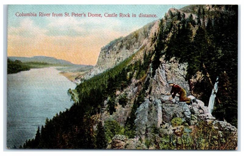 Early 1900s Columbia River from St. Peter's Dome with Castle Rock, OR Postcard