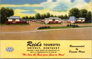 Linen Postcard Reid's Tourotel Motel US Hwy 31-W and 60 in Shively, Kentucky