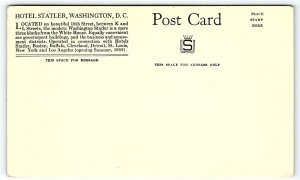 LATE 1940s HOTEL STATLER WASHINGTON D.C. ARTIST DRAWING POSTCARD P2054