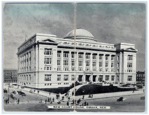1909 New Court House Building Cars Omaha Nebraska NE Fold Out Panorama Postcard