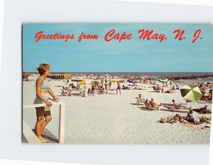 Postcard Beach Scene Looking East Greetings from Cape May New Jersey USA