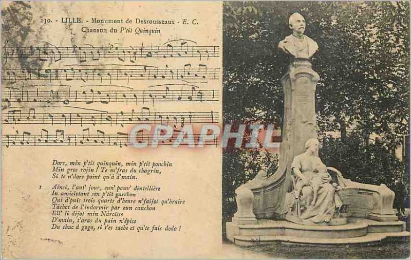 'Postcard Old Lille Monument Desrousseaux E C Chanson du P''tit Quinquin'