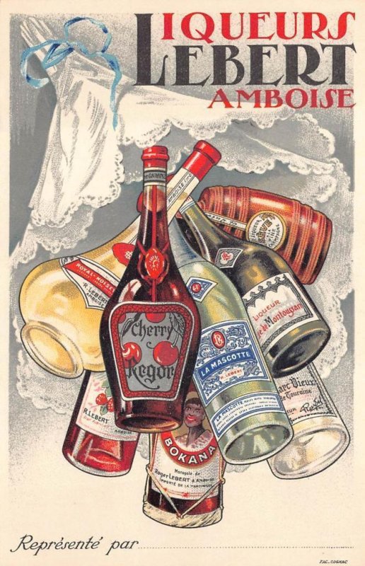 LEBERT AMBOISE LIQUEURS ALCOHOL ADVERTISING FRANCE POSTCARD (c. 1900)