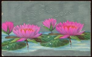 Unique Vintage Easter Postcard Vibrant Water Lillies on S...