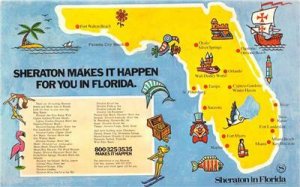 Sheraton Makes It Happen FLORIDA Map Comic Boca Raton 1973 Vintage Postcard