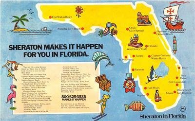 Sheraton Makes It Happen FLORIDA Map Comic Boca Raton 1973 Vintage Postcard