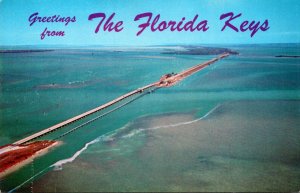 Florida Greetings From The Florida Keys Showing Indian Key Bridge and Teatabl...