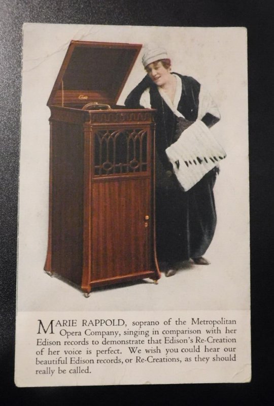 Mint USA Advertising Postcard Marie Rapold Metropolitan Opera Edison Records