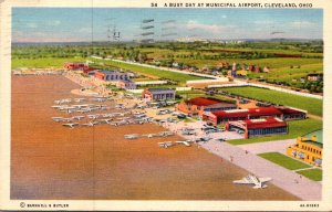 Ohio Cleveland Busy Day At The Municipal Airport 1944 Curteich