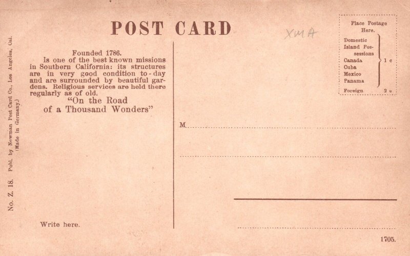 Vintage Postcard Interior Mission Santa Barbara Best Known Mission California CA