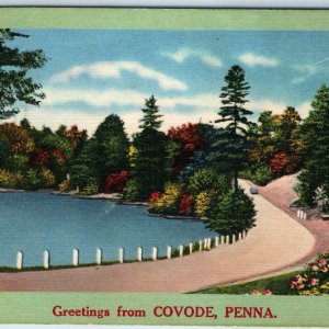c1940s Covode, PA Greetings From NYCE Landscape Scene Car Penna Linen PC A243