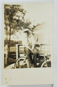 Fall River Mass, Young Carlton Sanford on Bicycle c1917 Real Photo Postcard 019