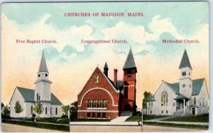 MADISON, Maine ME   FIRST BAPTIST, CONGREGATIONAL, METHODIST Churches   Postcard